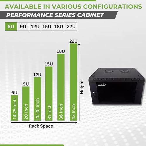 NavePoint 6U Server Cabinet Wall Mount Rack Enclosure Includes 2 Fans, Locking Glass Door, Removable Side Panels – 6U Network Cabinet 17.7” Deep, 19 Inch Server Rack for IT and A/V Equipment - size: 6U - 450mm Depth