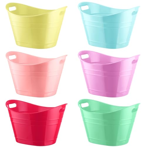 Patelai 6 Pcs Ice Buckets Bulk, Plastic Ice Buckets with Handles, Oval Storage Tub, Large Capacity Drink Tub for Party Bar Wine Beer Champagne Beverage Bottle Cooler(18 Liter,Fresh Color) - color: Fresh Color, size: 18 Liter