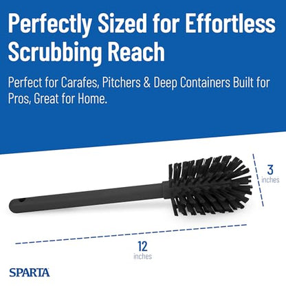 SPARTA 12 Inch Bottle Brush with Polyester Bristles and Plastic Handle, Color Coded, Large Round Head Cleaner for Bottles Jars and Food Service Equipment, Black - color: Black