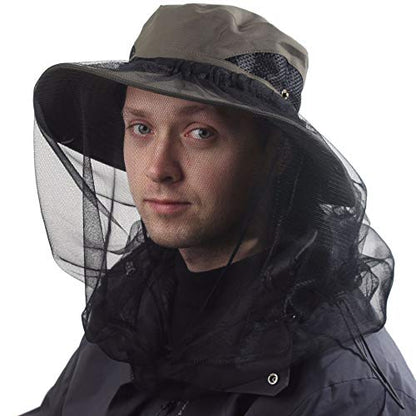 CAMOLAND Sun Hat with Removable Mesh Head Net Safari Hat Outdoor UV Protection - color: Army Green