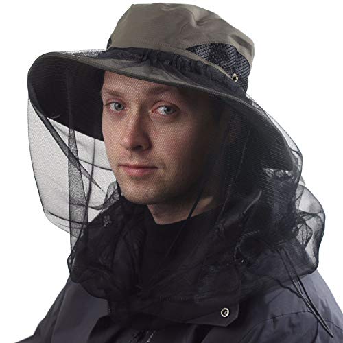 CAMOLAND Sun Hat with Removable Mesh Head Net Safari Hat Outdoor UV Protection - color: Army Green