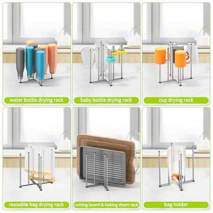 Reusable Bag & Bottle Drying Rack, Baby Bottle Drying Rack, Collapsible Cup Drying Rack for Glass, Mugs -Stainless Steel Countertop Organizer - size: Large