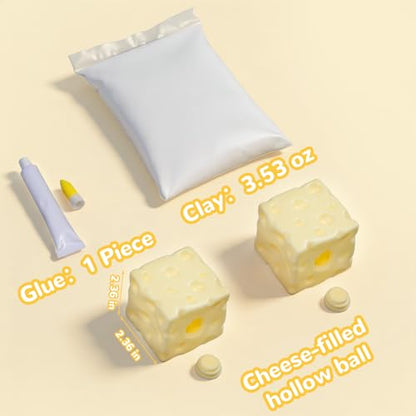2Pcs Cheese Squishy Skin Stress Ball Making Kit - Easy Handmade Sensory Squishy Toys | Includes 2 Cheese-Shaped TPR Skins and 3.5 oz Filler; ASMR Craft Anxiety Relief Slow-Rising Cheese Squishies