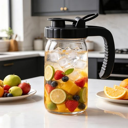32 Oz Mason Jar Pitcher Glass Breast Milk Pitcher With Spout Lid 1 Quart Wide Mouth Fridge Cold Hot Water Jug Airtight Small Creamer Pitchers For Iced Sun Tea Coffee Juice Beverage Heavy Duty - color: 32 OZ