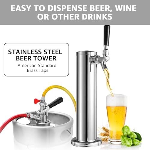 Single Beer Tap Tower, Draft Keg Tap Tower Brass Core Self-Closing Faucet Stainless Kegerator Tower Brewing Tower Kit with Kegerator Lines Parts - size: Single Tap Beer Tap Tower