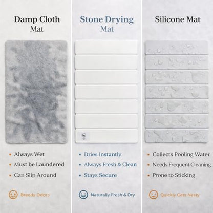 Premium White Stone Dish Drying Mat - 19x15 Ultra Absorbent Diatomaceous Earth Dish Drying Rack, Crack-Resistant Kitchen Appliance, Non-Slip Modern Kitchen Decor.