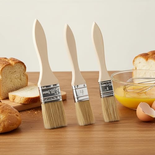 TIESOME 3 Pcs Natural Bristle Pastry Brush, Basting Brush for Baking, Cooking & Grilling, Wood Handle Sauce Brushes for Oil, Butter, Marinade (Wood, 6.89-7.48 Inch)