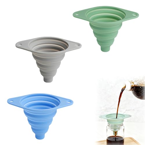 Kitchen Funnel Set 3 Pack, Food Grade Silicone Collapsible Funnel,Small Funnels for Filling Small Bottles, Easy Clean & Space-Saving ﻿ (3Pcs) - color: 3PCS