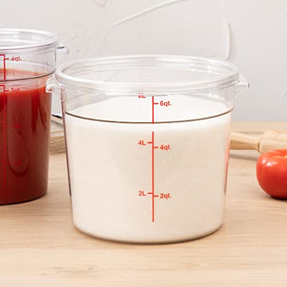 Restaurantware Met Lux 6 Quart Food Storage Containers 10 Round Commercial Storage Containers - Lids Sold Separately With Volume Markers Clear Plastic Food Prep Buckets Space-Saving Storage - size: 6 qt, style: 10 Count
