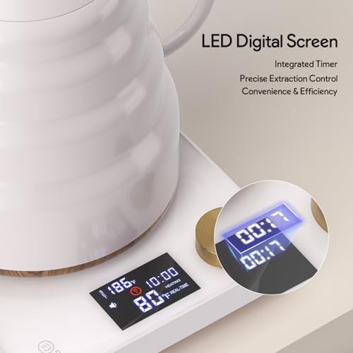 Electric Gooseneck Kettle, 30oz/0.9L Intelligent Temperature Control, Quick Heating, 304 Stainless Steel for Pour Over Coffee, Brew Tea, Boil Hot Water, 1000W （White） - color: White