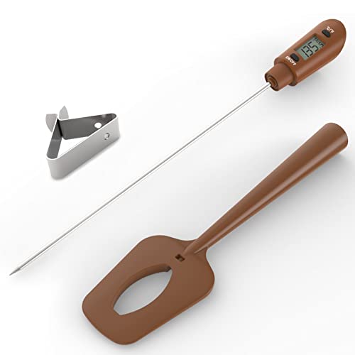 Efeng Candy Spatula with Thermometer Built in and Pot Clip – Fast Instant Read Digital Spatula Thermometer for Candy Making,Chocolate,jams,syrups with BPA Free Silicon Spatula - color: Chocolate