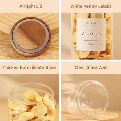 3 Pack Glass Canisters with Airtight Acacia Lids and 132 Kitchen Pantey Labels Preprint - 51 Fl Oz Borosilicate Glass Pantry Storage Jars Containers with Wooden Lids for Pasta,Spaghetti,Cereal,Noodles - size: 51oz-3 Pack