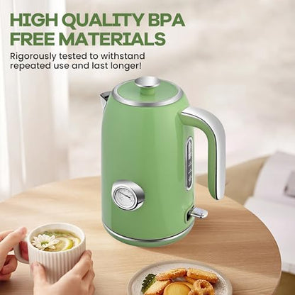Pukomc Electric Kettle,1.7L Stainless Steel Electric tea kettle with Temperature Gauge, Fast Boiling, Auto Shut - off, BPA - Free, Boil - Dry Protection, (Retro Green) - color: Green
