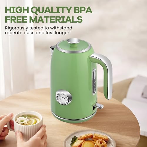 PUKOMC Electric Kettle,1.7L Stainless Steel Electric tea kettle | Temperature Gauge, Fast Boiling, Auto Shut - off, BPA - Free, Boil - Dry Protection 1500W,LED Light,Easy clean - color: Green