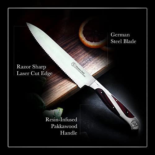 Hammer Stahl Serrated Utility Knife | German Forged High Carbon Steel | Ergonomic Quad-Tang Pakkawood Handle & Gift Box - size: 6"