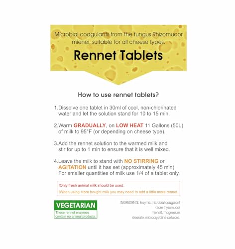 Microbial Rennet Tablets for Cheese Making, 6 Tablets, 78 Gallons Milk Capacity, Use 1 tablet for 13 Gallons of milk