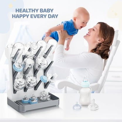 Dayacoco Baby Bottle Drying Rack, Space Saving Vertical Bottles Dryer Holder, Standing Bottle Drying Rack for Countertop Kitchen Organize Bottles, Brushes, Baby Accessories (Gray) - color: Gray