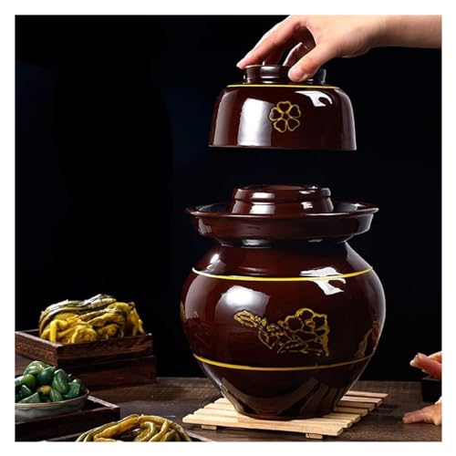 Fermentation Jars，Fermentation Crock Jar,Sauerkraut Crock,Traditional Chinese Ceramic Fermentation Crock Jar Pickling Jar With Water Seal Airlock Lid,Large Thickened Ceramic Pickle Jar Kimchi Pot Stor - size: 10KG