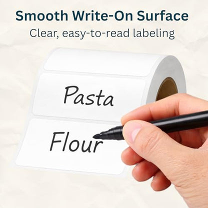 Pantry Labels for Containers, Blank White Kitchen Storage Stickers – 70mm x 25mm (2.7” x 1”), 500/Roll, Strong Permanent Adhesive, Food Safe, for Jars, Spice Containers & Pantry Organization