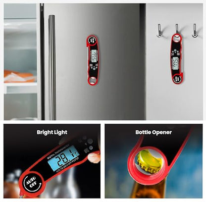 Meat Thermometer Digital Instant Read for Cooking and Grilling, Waterproof Food Thermometer with Backlight, Foldable Probe, Auto Off, Magnet, Bottle Opener, Built-in Bottle Opener & Fridge Magnet