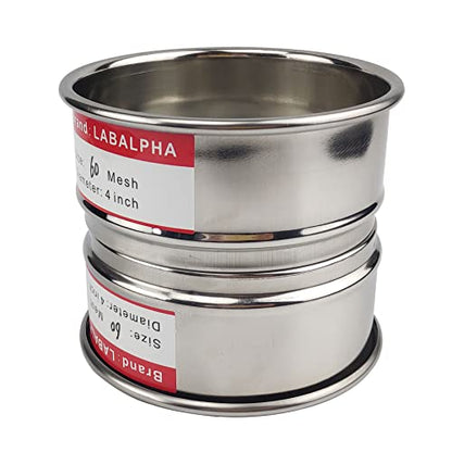 LABALPHA 60 Mesh Lab Sieves, Test Sieve #60 Mesh, 4'' Diameter, 304 Stainless Steel Wire Cloth (0.3mm) - size: 60 mesh (0.3mm)