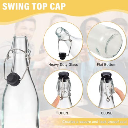 Aoriher 12 Pcs 25 oz Swing Top Glass Bottles 750 ml Glass Bottles with Black Caps for Home Brewing Kombucha Homemade Juices Beer Water Oil Vinegar Soda Syrup Kefir Beverages - color: Clear, Black