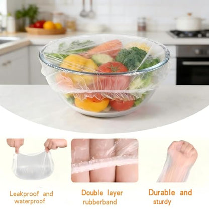 100 Plastic Wrap Bowl Covers Bread Proofing For Food Sourdough Bread Baking Rising Elastic Reusable Plate Covers Outdoor Food Fresh Keeping Bag Shower Cap Hair Deep Conditioning,BPA Free,Thicker Serie
