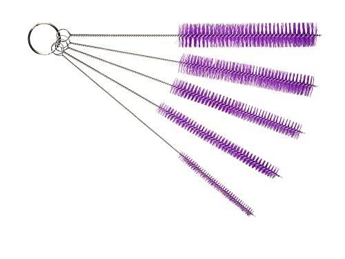 10" Extra Long Tube Brush Set - Large 5 Pack - Purple | Flexible nylon straw brushes for bottles, cleaning straws, pipe cleaners, glass, keyboard, detailing and deep cleaning - color: Purple, size: Large 5 Pack (8mm 12mm 16mm 20mm 24 mm)