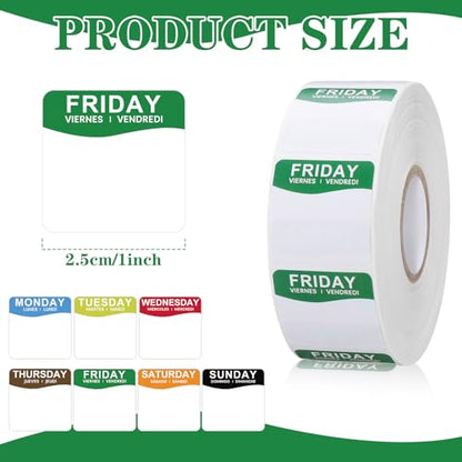 Sayglossy 7000 Pcs Day of Week Label Food Label Monday Through Sunday Management Inventory Sticker Removable Weekly Self Adhesive Date Dot Sticker for Restaurant Kitchen Container (Square) - style: Square