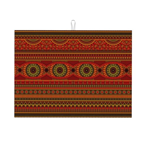 Tribal Pattern Dish Drying Mat Ethnic Geometric African Stripes Red Drying Rack Pad Countertop Dishes Ultra Absorbent Microfiber Kitchen Counter Mat 18x24 Inch - color: Red Brown