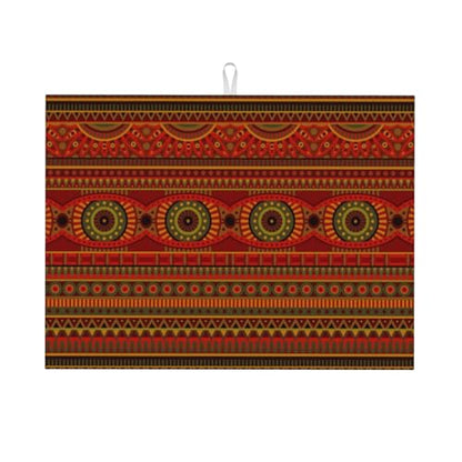 Tribal Pattern Dish Drying Mat Ethnic Geometric African Stripes Red Drying Rack Pad Countertop Dishes Ultra Absorbent Microfiber Kitchen Counter Mat 18x24 Inch - color: Red Brown