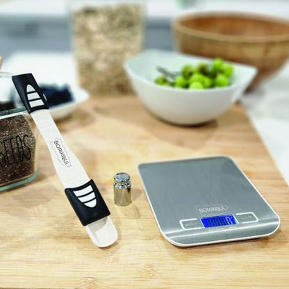 Digital Kitchen Food Scale Kit. Grams, Pounds, Ounces(6 Units) for Healthy Baking, Cooking and Meal Prep, 11lb(Batteries Included). 100g Calibration Weight. TSP/Tbsp Measuring Spoon.