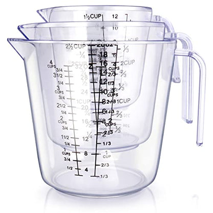 -BINGBING- Measuring Cups Set, Liquid Measuring Cups For 3 For Kitchen | BPA Free Plastic Set with Spout Multiple Measurement Scales, Cup, Ml and Oz, (Clear)