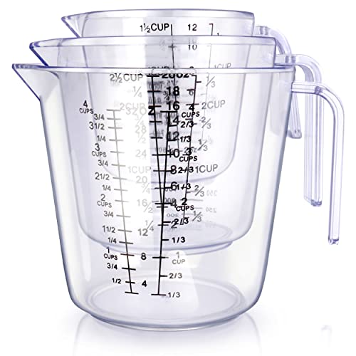 -BINGBING- Measuring Cups Set, Liquid Measuring Cups For 3 For Kitchen | BPA Free Plastic Set with Spout Multiple Measurement Scales, Cup, Ml and Oz, (Clear)