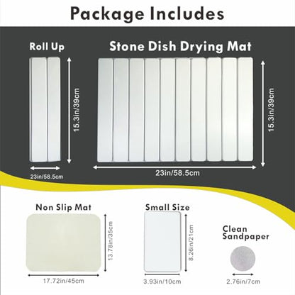 Large Stone Drying Mat for Kitchen Counter, 24"x16" Fast-Drying Super-Absorbent Diatomaceous Dish Drying Mat, Collapsible Dish Drying Stone for Dishes, Bottles, Cups, Any Countertop - color: White