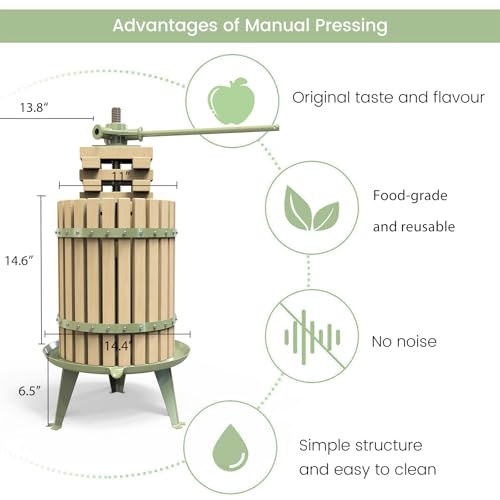 4.75 Gallon Green Fruit and Wine Press, Manual Cider Juice Maker with Solid Beech Wood Basket & Heavy-Duty Stand for Apples, Grapes, Berries - color: Green, size: 4.75 Gallon