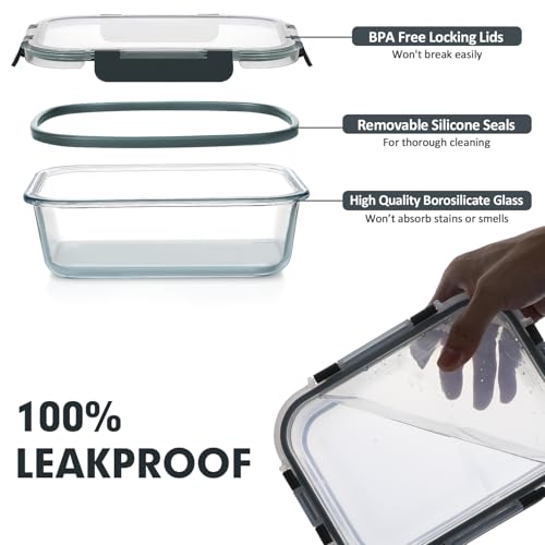 VERONES 30 Pieces Glass Meal Prep Containers Set, Stackable Glass Food Storage Containers with Lids-Airtight Lunch Containers，for Microwave, Oven, Freezer & Dishwasher,Grey - color: Grey-30