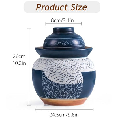 Traditional Chinese Porcelain Pickle Jar, Ceramic Fermenting Jar with Water Seal Airlock Lid, Turnip Kimchi Sauerkraut Fermentation Crock Pickling Pot - color: Blue