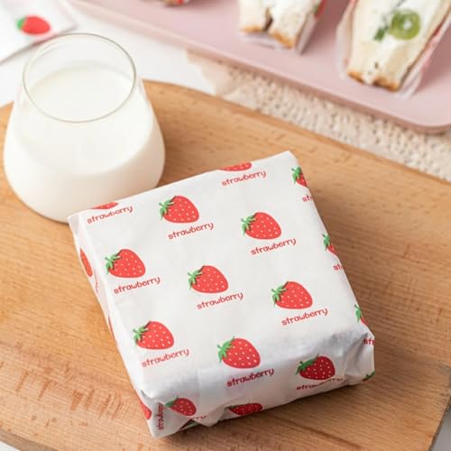 100 Sheets Wax Paper 15 x 11 Inch Greaseproof Sandwich Burger Chips Cuttable Baking Parchment Wraping Paper (Strawberry) - color: Strawberry