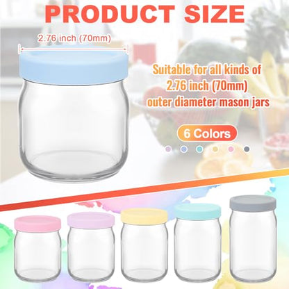 Teenyyou 6 Pcs Silicone Regular Mouth Lids Mason Jar Lids Thickened Leak Proof Lid for 70 mm All regular mouth Mason Jars, Reusable Large Canning Jar Caps(Macaron) - color: Macaron, size: 70 mm