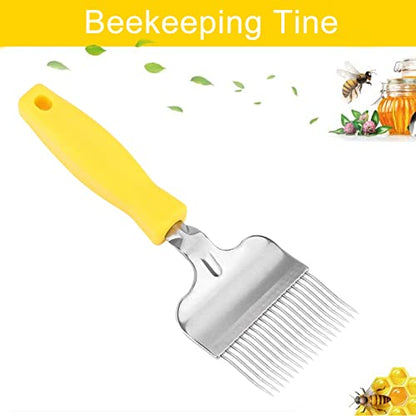 Stainless Steel Uncapping Fork, Beekeeping Tool with Comfort Grip Handle, Honey Comb Capping Removal Tool for Hive Inspection, Honey Extraction