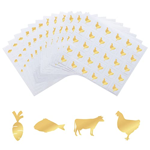 OLYCRAFT 1200pcs 4 Styles Gold Meal Stickers 1 Inch Food Choice Sticker Cow/Chicken/Fish/Carrot Wedding Meal Indicator Sticker Kitchen Stickers for Place Card Wedding Party Supplies - color: Carrot/Rooster/Fish/Cow - Gold, size: 1 Inch