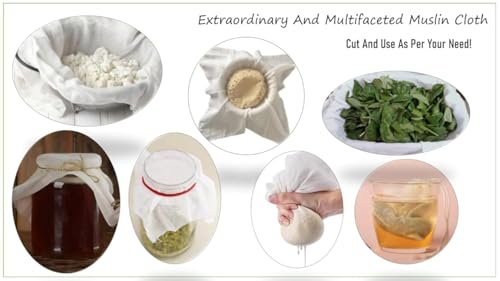 Muslin Cheesecloth, Reusable Cotton Fabric for Straining, Food Grade, White 100% Unbleached Muslin Cheesecloth – Cheese Making, Yogurt Cooking, Baking (White) (40X40, 5, PACK)