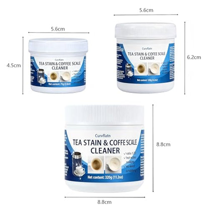 Food Grade Tea Stain & Coffee Scale Cleaner - Easy Cleaning Powder for Stainless Steel, Glass, Ceramic, Silicone - Removes Coffee, Tea Limescale with Hot Water Soak (120, Grams)