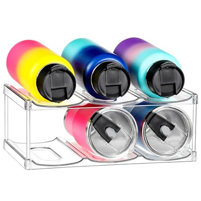 LARGER Compartment - Stackable Water Bottle Organizer Holder - for Stanley & Others' Large Tumbler - Clear Wine Rack, Cup Bottle Holder for Cabinet Home Countertop Fridge Pantry Shelf, 2 Tier Hold 6 - size: 2 Tier - Hold 6