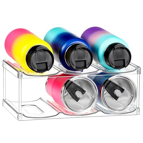 LARGER Compartment - Stackable Water Bottle Organizer Holder - for Stanley & Others' Large Tumbler - Clear Wine Rack, Cup Bottle Holder for Cabinet Home Countertop Fridge Pantry Shelf, 2 Tier Hold 6 - size: 2 Tier - Hold 6