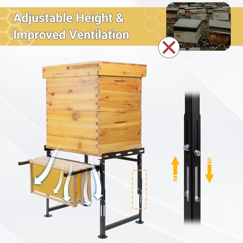 Upgrade Metal Hive Stand, Beehive Stand(Patent Pending) | Adjustable Height 15.5” - 21” & Width 15.5” - 25”, UV Resistant & Easy to Upgrade, Assemble Bee Stand for Beekeeping