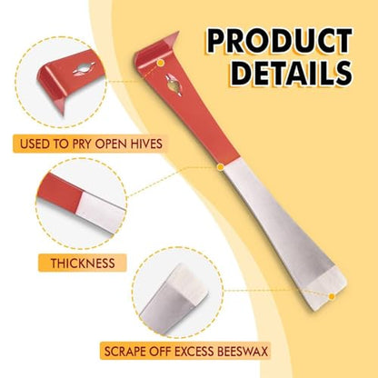2PCS Stainless Steel Beekeeping Hive Tools – J Hook & L Hook Frame Lifter and Scraper Set, Durable Beekeeper Equipment for Hive Maintenance