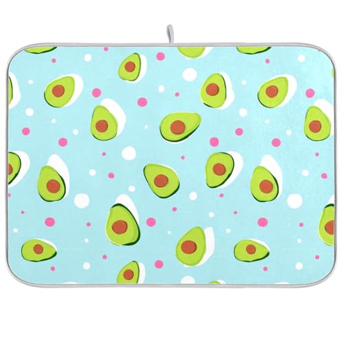 Dish Drying Mat for Kitchen Counter Avocado Pink Dot Light Sky Blue Absorbent Drying Dish Mat 16×18 inch Dish Rack Pad Coffee Mat for Sink Dishes Under Rack - color: multicolored.19, size: 16x18in