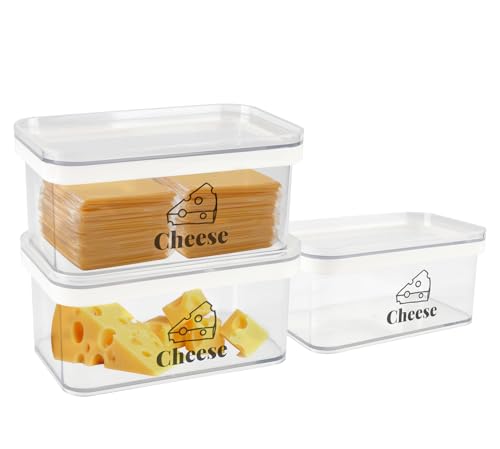 Cheese Container for Refrigerator 3 Pack,Shredded Cheese Storage Container With Lids,BPA-Free Deli Meat Storage Containers,Cream Cheeses,Fridge Organizers and Storage for Slice Cheeses Holder - color: Clear-3pack